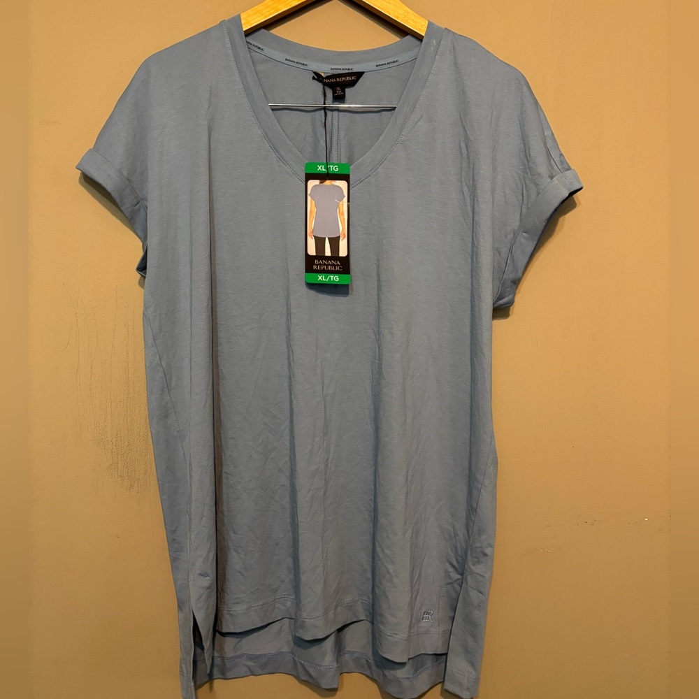 BANANA REPUBLIC NWT Cotton Modal Denim Blue T-shirt Short Sleeve Top